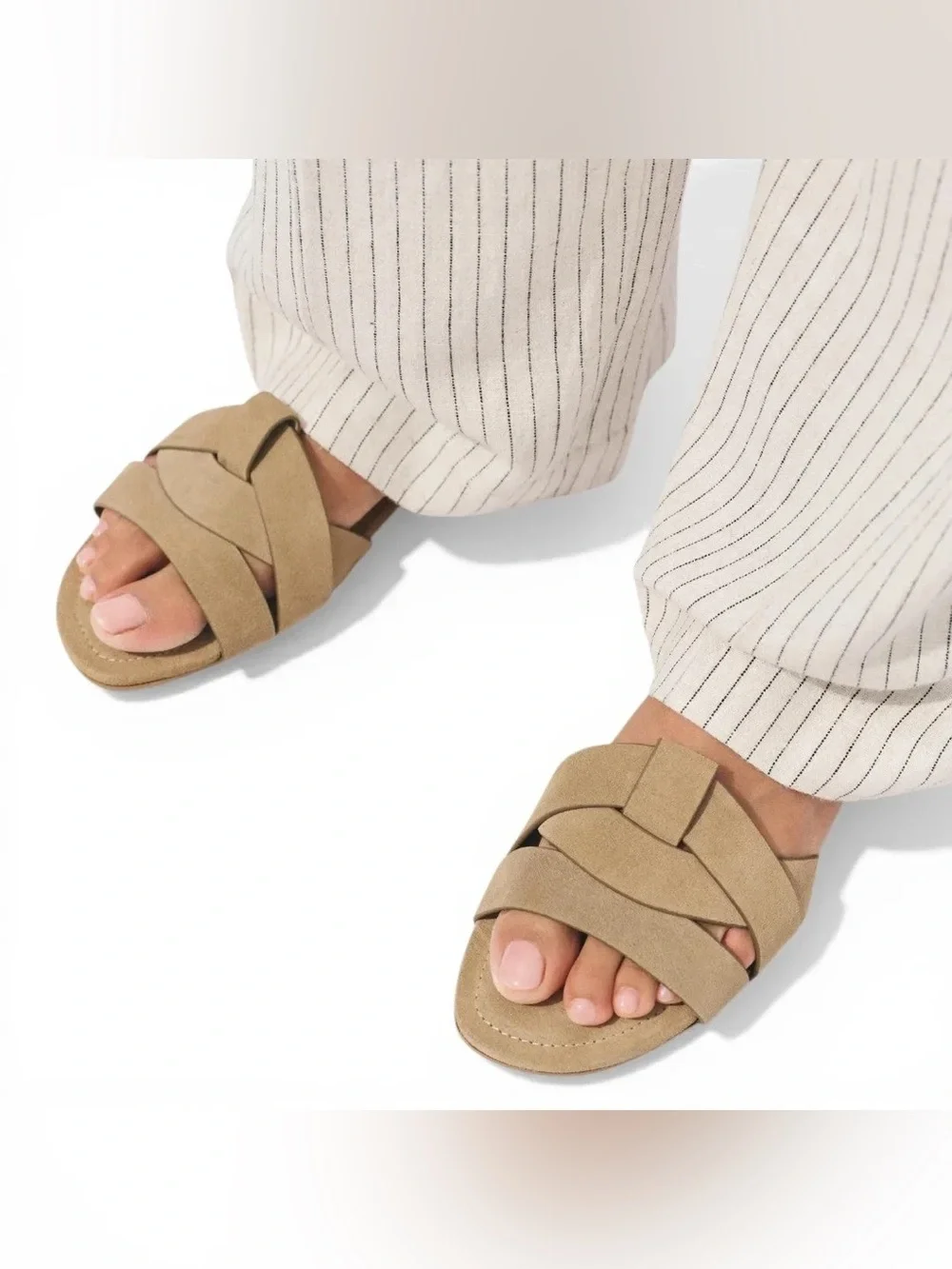 LIKE NEW Zara Criss Cross Split Suede Flat Sandals, Size 39 - Picture 2 of 8